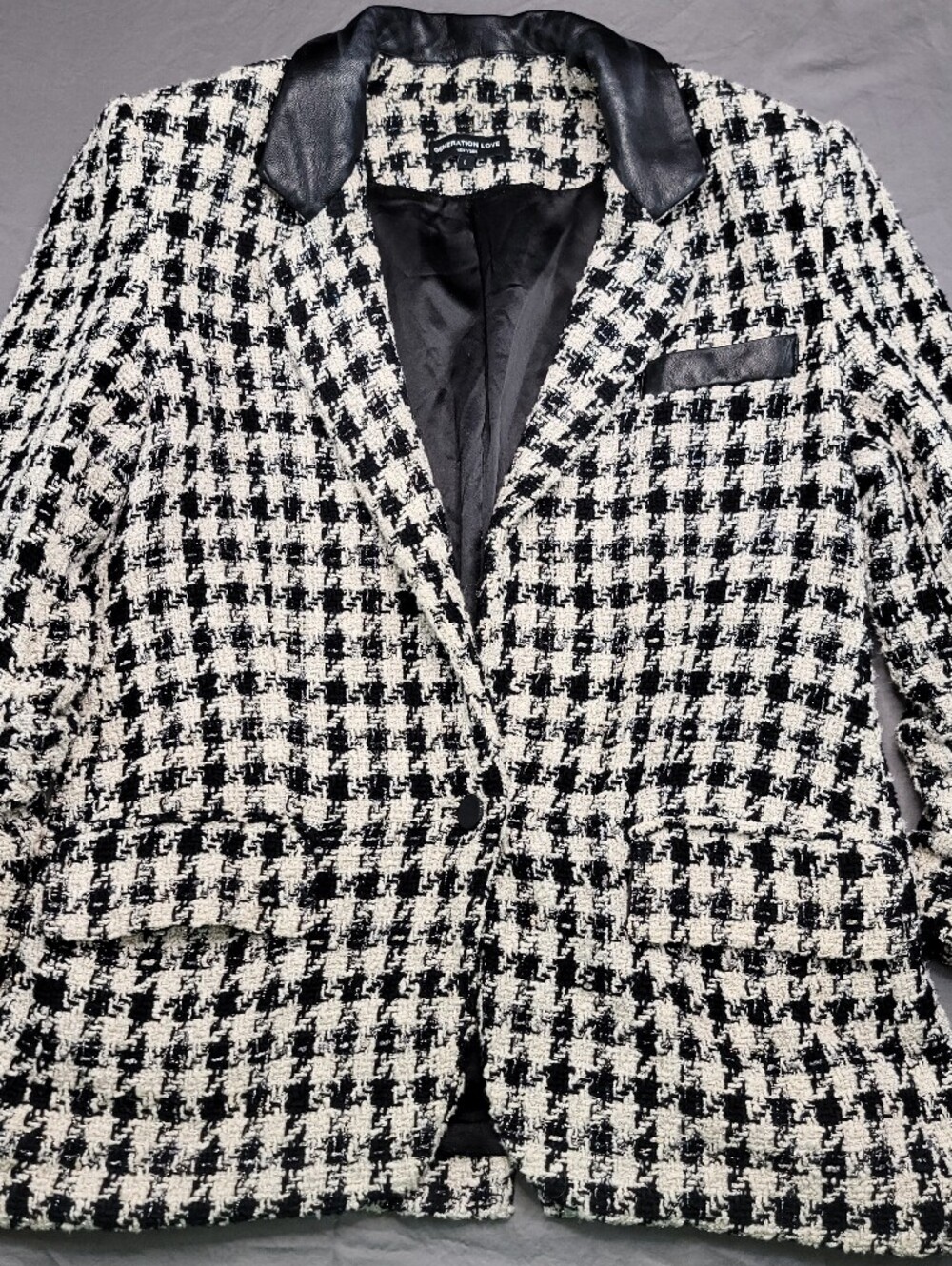 Generation Love Classic black and ivory houndstooth blazer, Size Large